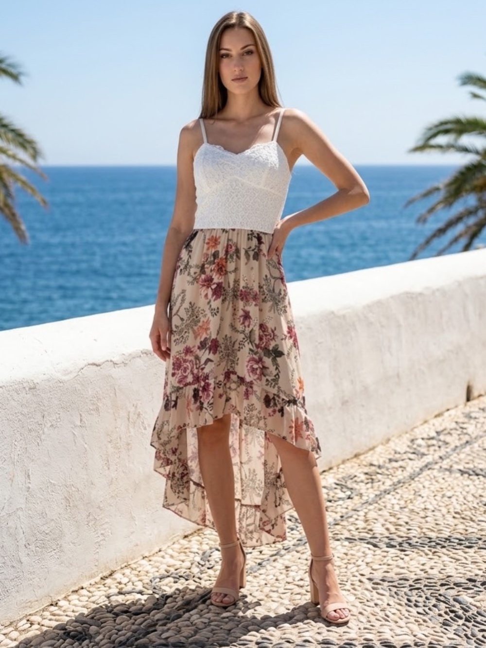 As U Wish Crochet Floral High Low Dress Womens Small Party Beachy Boho Chic